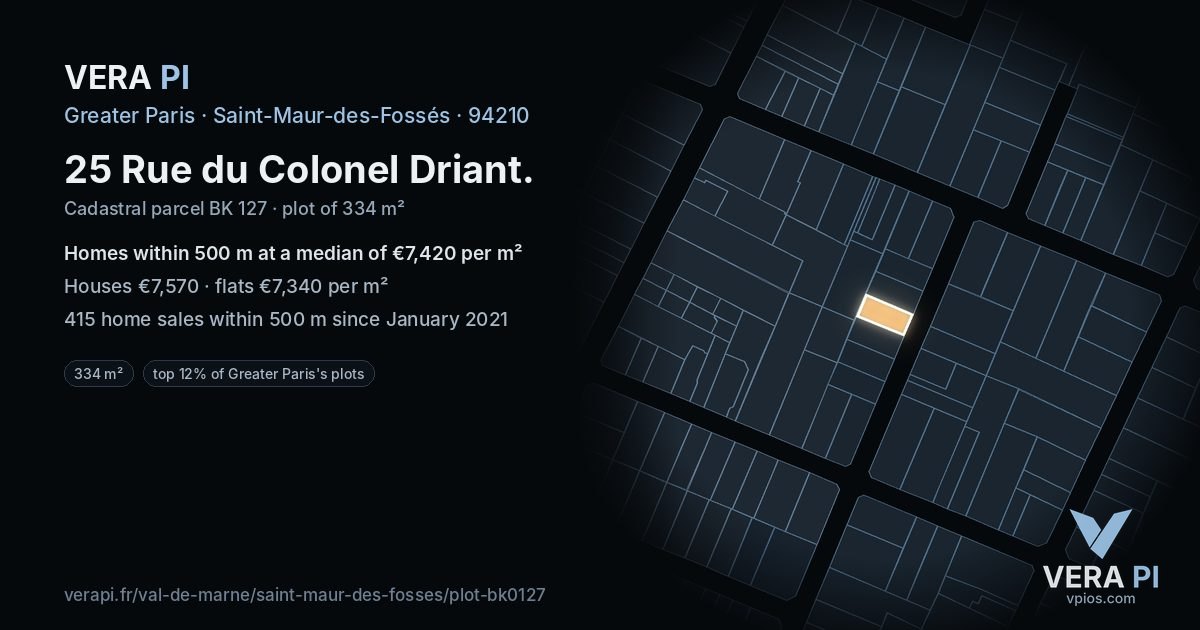 25 Rue du Colonel Driant, Saint-Maur-des-Fossés at night – the plot lit, the parcels around coloured by the prices near them