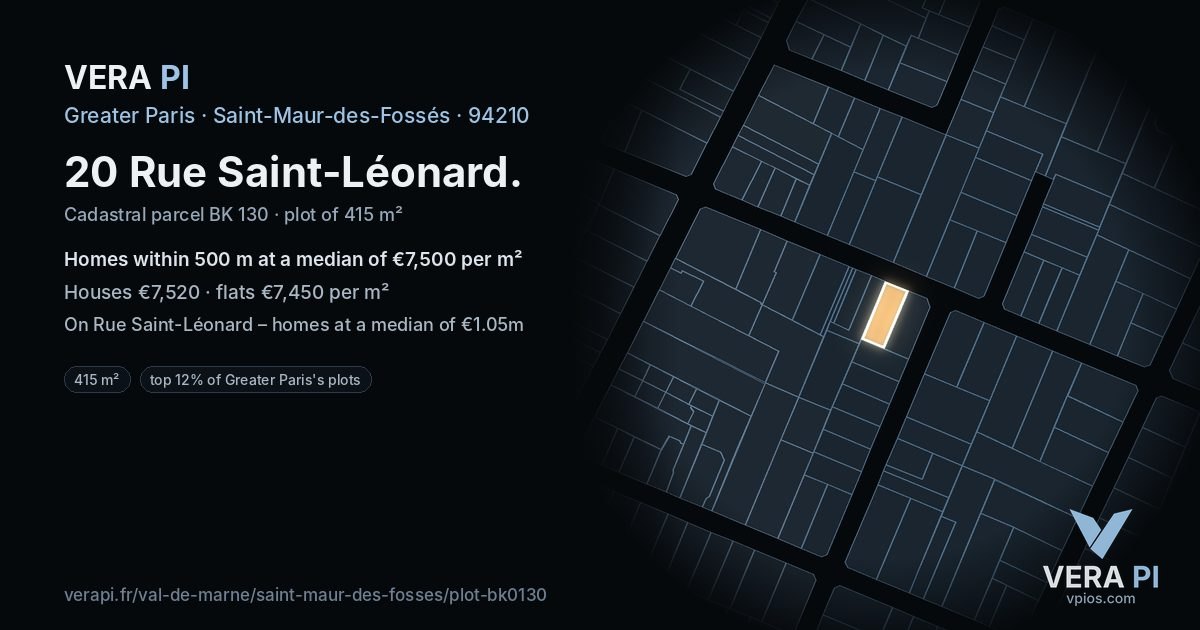 20 Rue Saint-Léonard, Saint-Maur-des-Fossés at night – the plot lit, the parcels around coloured by the prices near them