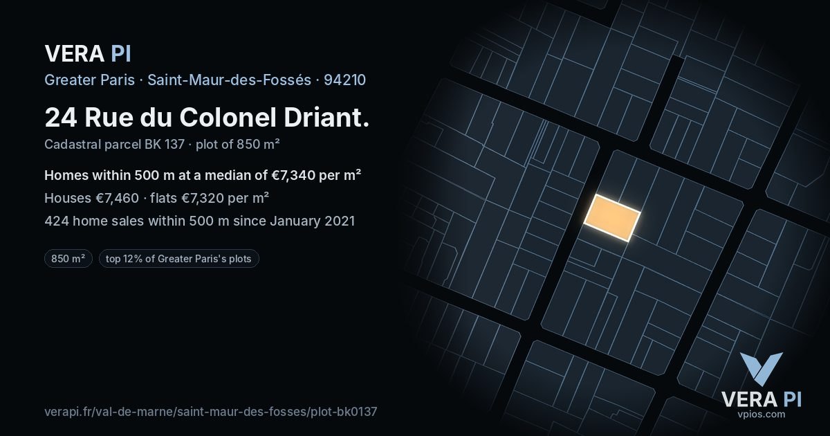 24 Rue du Colonel Driant, Saint-Maur-des-Fossés at night – the plot lit, the parcels around coloured by the prices near them
