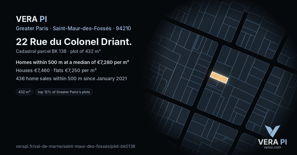 22 Rue du Colonel Driant, Saint-Maur-des-Fossés at night – the plot lit, the parcels around coloured by the prices near them