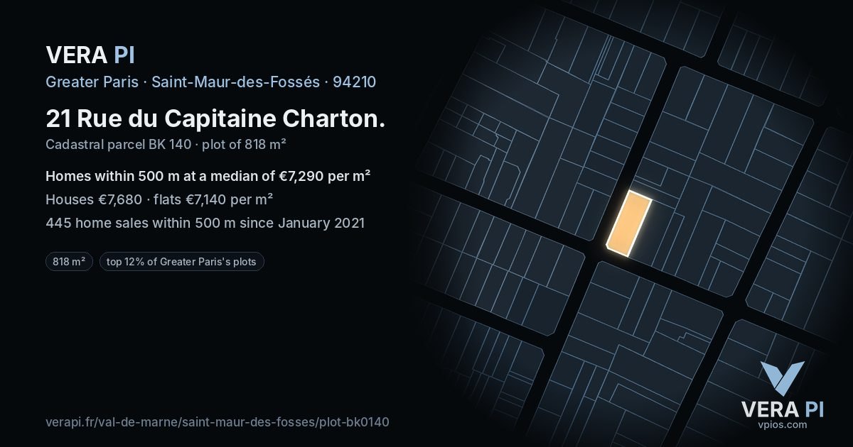 21 Rue du Capitaine Charton, Saint-Maur-des-Fossés at night – the plot lit, the parcels around coloured by the prices near them