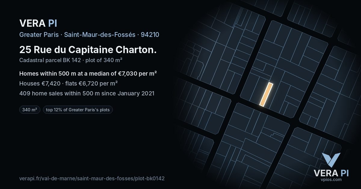 25 Rue du Capitaine Charton, Saint-Maur-des-Fossés at night – the plot lit, the parcels around coloured by the prices near them