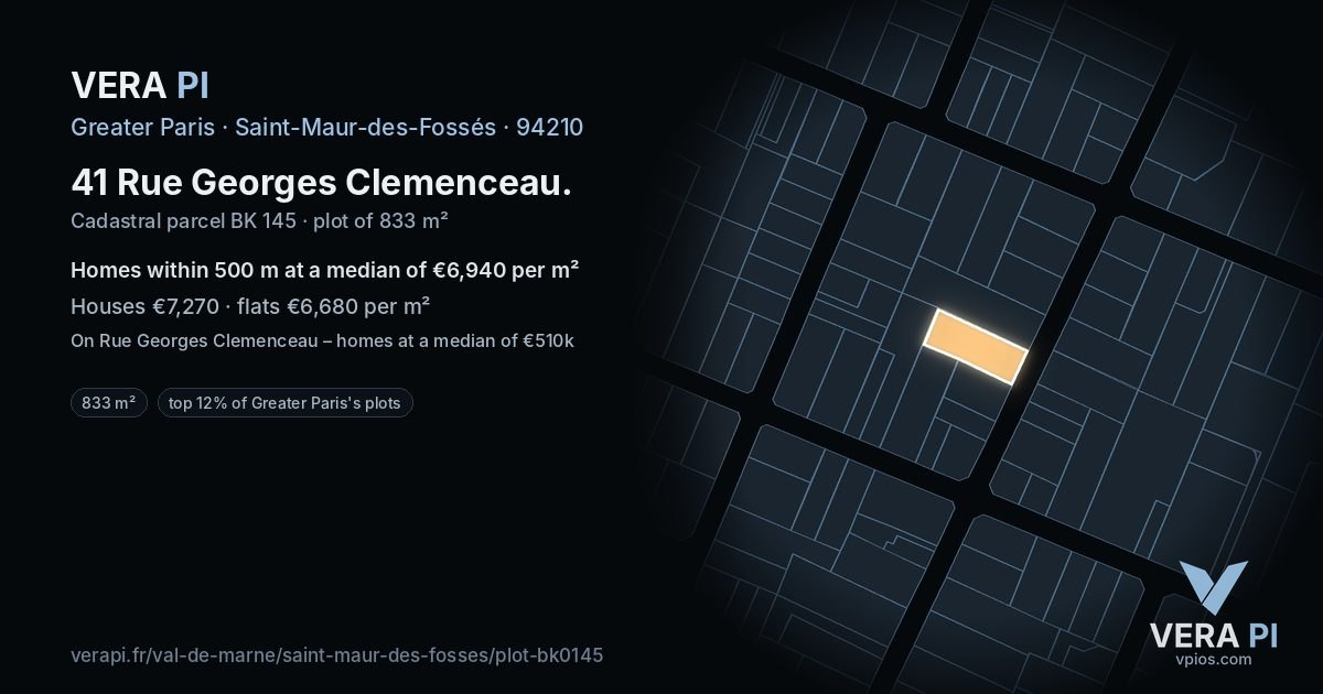 41 Rue Georges Clemenceau, Saint-Maur-des-Fossés at night – the plot lit, the parcels around coloured by the prices near them