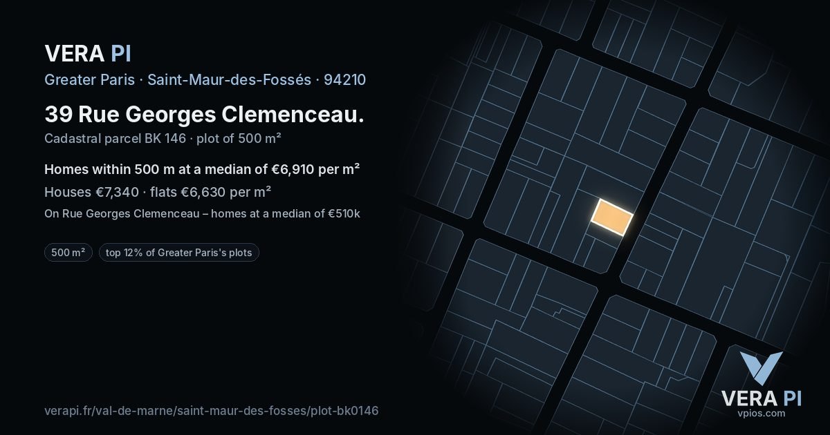 39 Rue Georges Clemenceau, Saint-Maur-des-Fossés at night – the plot lit, the parcels around coloured by the prices near them