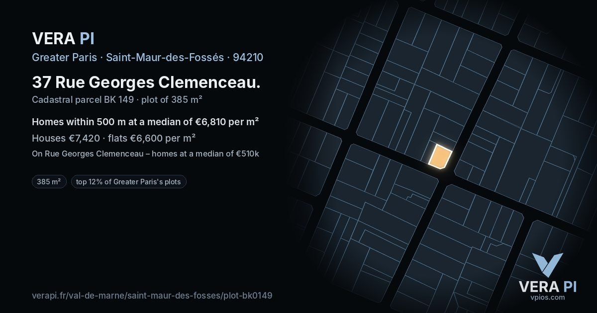 37 Rue Georges Clemenceau, Saint-Maur-des-Fossés at night – the plot lit, the parcels around coloured by the prices near them
