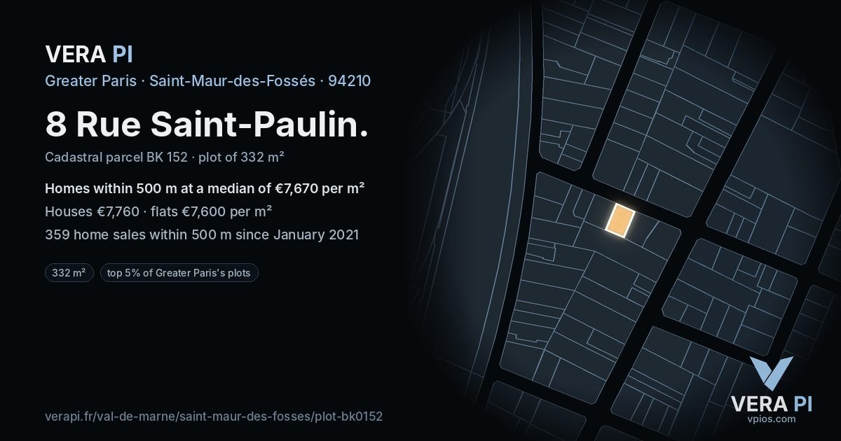 8 Rue Saint-Paulin, Saint-Maur-des-Fossés at night – the plot lit, the parcels around coloured by the prices near them