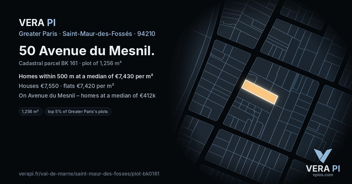 50 Avenue du Mesnil, Saint-Maur-des-Fossés at night – the plot lit, the parcels around coloured by the prices near them