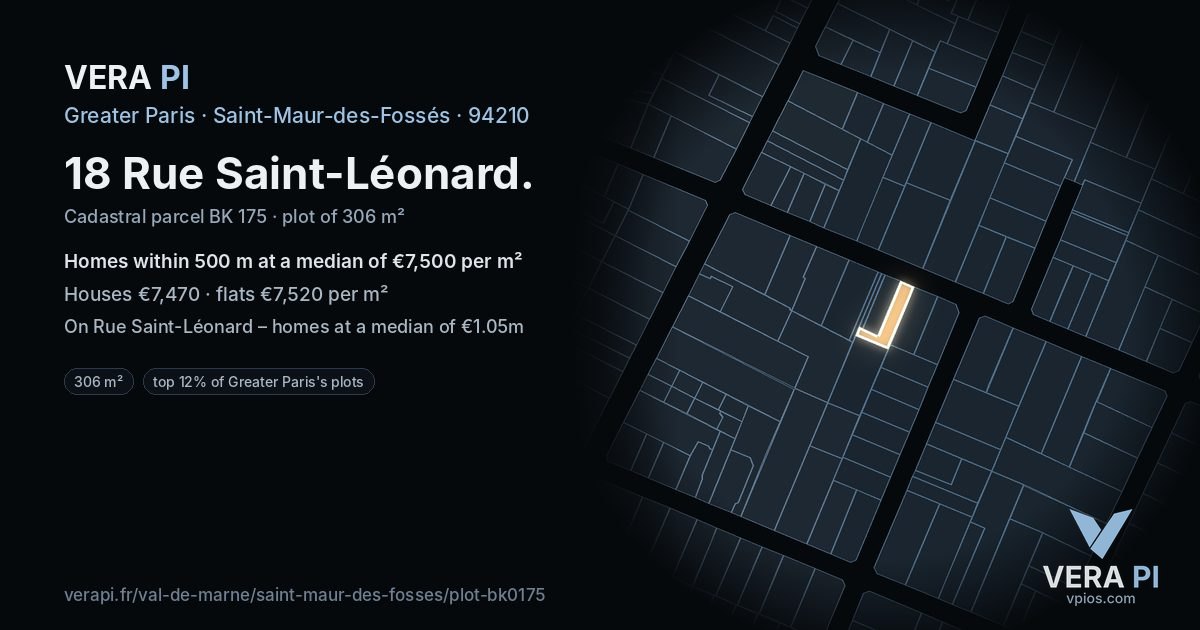 18 Rue Saint-Léonard, Saint-Maur-des-Fossés at night – the plot lit, the parcels around coloured by the prices near them