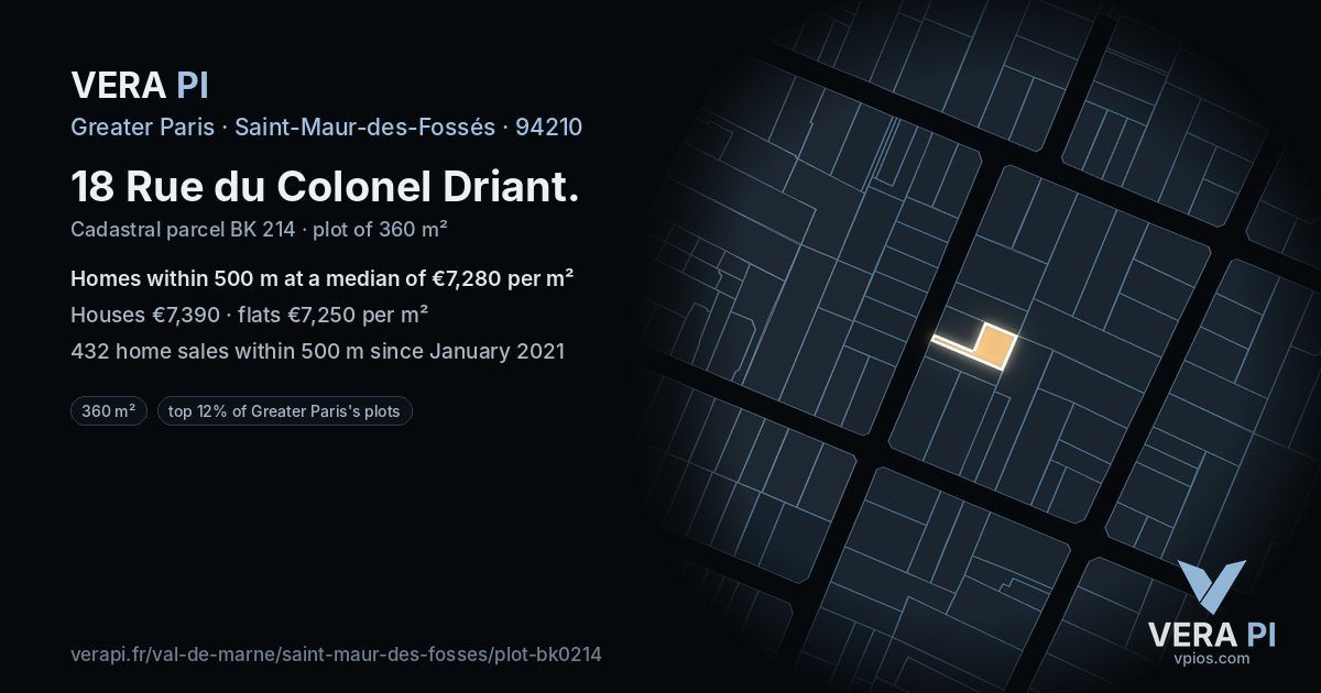 18 Rue du Colonel Driant, Saint-Maur-des-Fossés at night – the plot lit, the parcels around coloured by the prices near them
