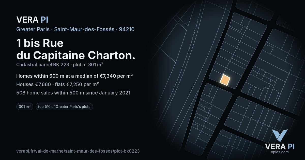 1 bis Rue du Capitaine Charton, Saint-Maur-des-Fossés at night – the plot lit, the parcels around coloured by the prices near them
