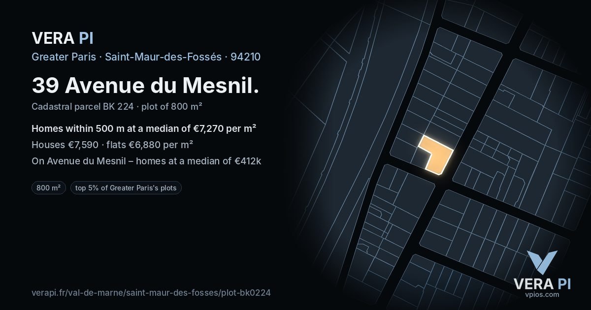 39 Avenue du Mesnil, Saint-Maur-des-Fossés at night – the plot lit, the parcels around coloured by the prices near them