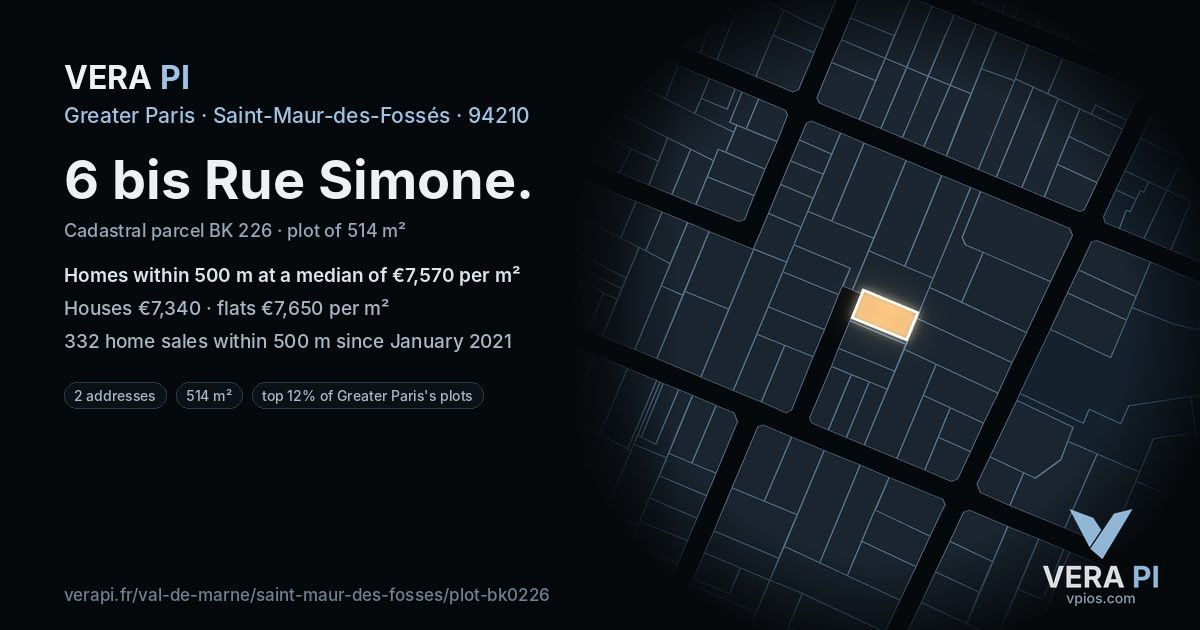 6 bis Rue Simone, Saint-Maur-des-Fossés at night – the plot lit, the parcels around coloured by the prices near them