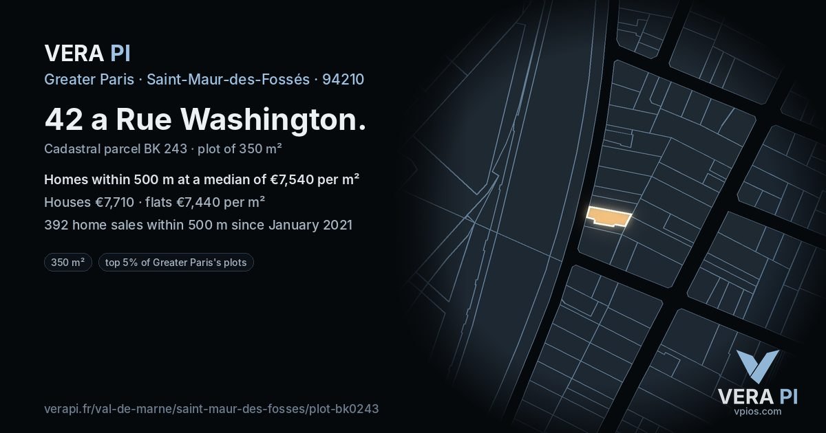 42 a Rue Washington, Saint-Maur-des-Fossés at night – the plot lit, the parcels around coloured by the prices near them