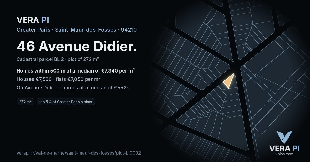46 Avenue Didier, Saint-Maur-des-Fossés at night – the plot lit, the parcels around coloured by the prices near them