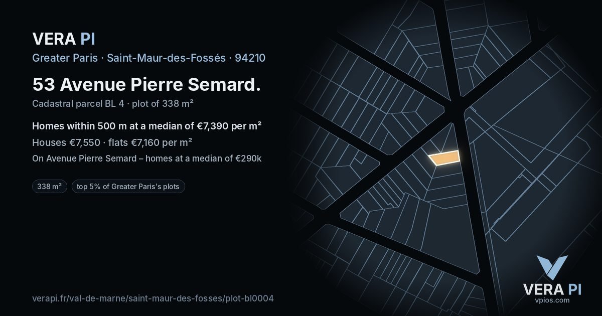 53 Avenue Pierre Semard, Saint-Maur-des-Fossés at night – the plot lit, the parcels around coloured by the prices near them