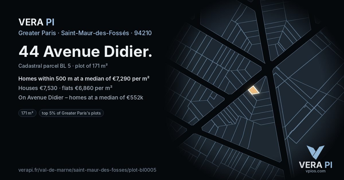 44 Avenue Didier, Saint-Maur-des-Fossés at night – the plot lit, the parcels around coloured by the prices near them