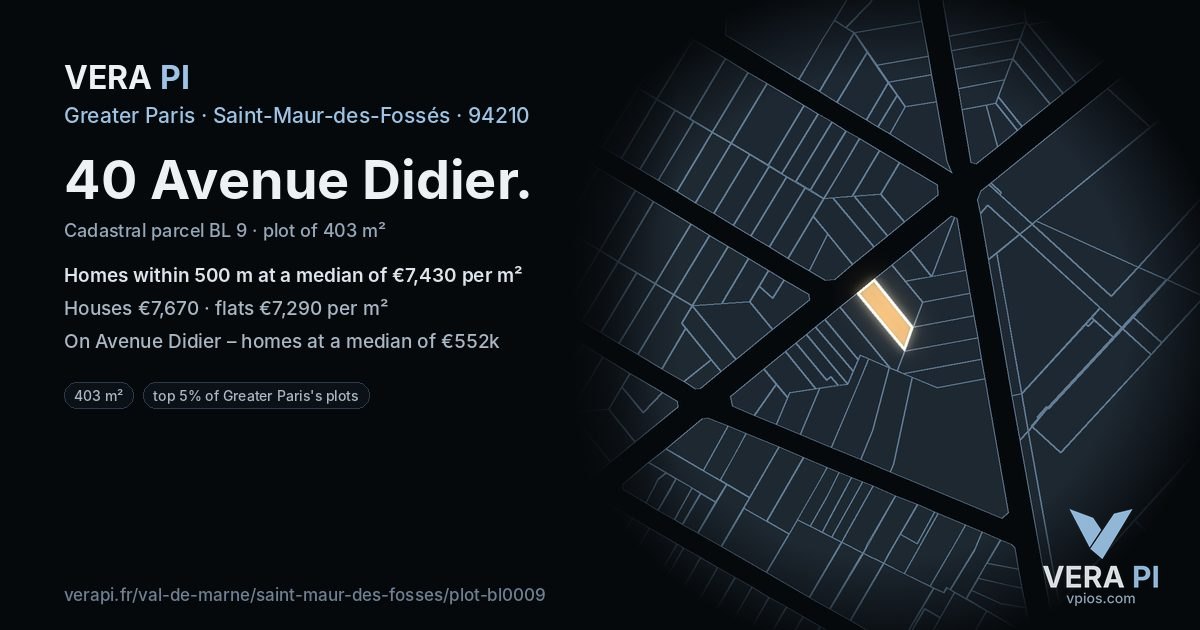 40 Avenue Didier, Saint-Maur-des-Fossés at night – the plot lit, the parcels around coloured by the prices near them