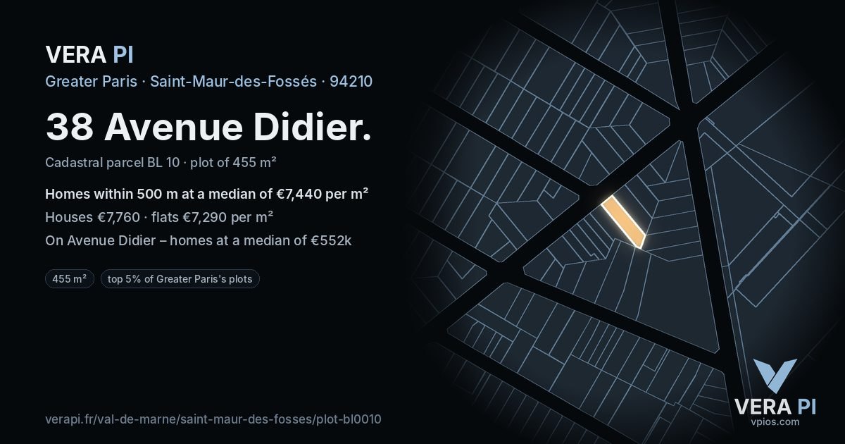 38 Avenue Didier, Saint-Maur-des-Fossés at night – the plot lit, the parcels around coloured by the prices near them