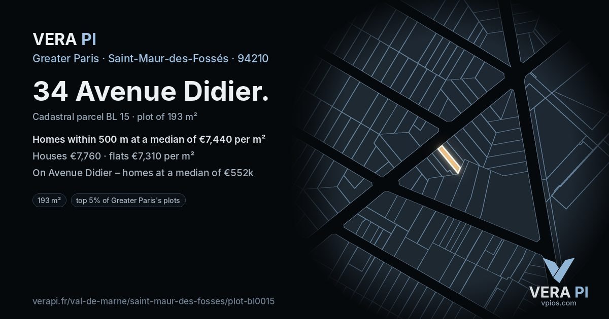 34 Avenue Didier, Saint-Maur-des-Fossés at night – the plot lit, the parcels around coloured by the prices near them