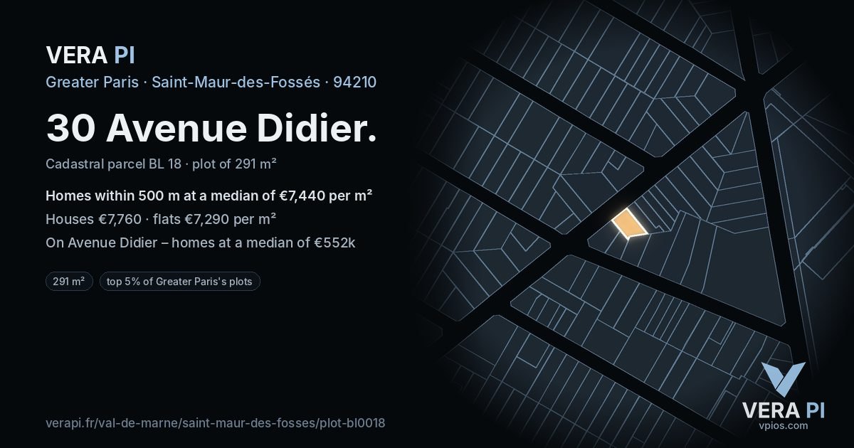 30 Avenue Didier, Saint-Maur-des-Fossés at night – the plot lit, the parcels around coloured by the prices near them