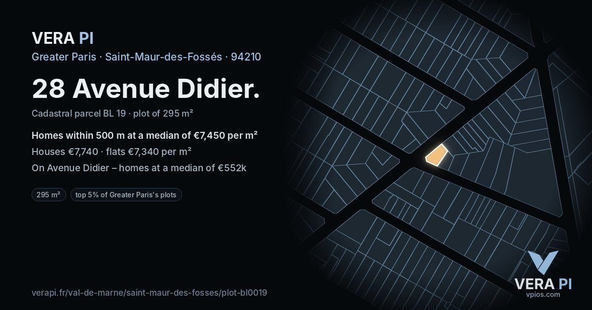 28 Avenue Didier, Saint-Maur-des-Fossés at night – the plot lit, the parcels around coloured by the prices near them