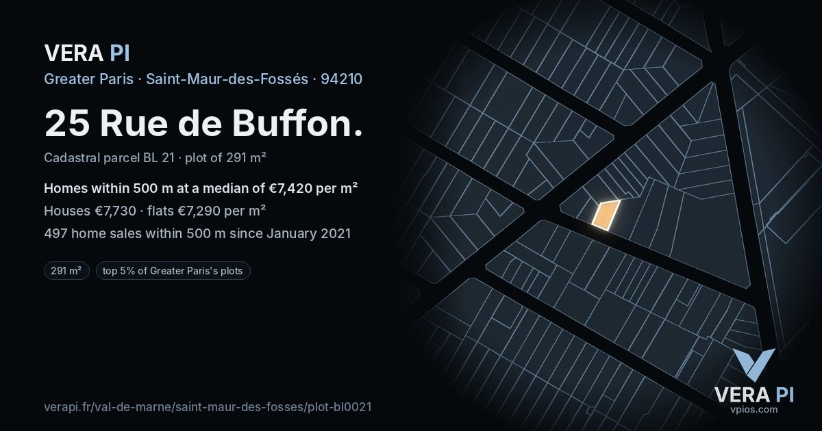 25 Rue de Buffon, Saint-Maur-des-Fossés at night – the plot lit, the parcels around coloured by the prices near them