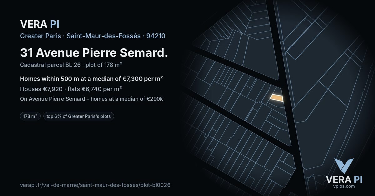 31 Avenue Pierre Semard, Saint-Maur-des-Fossés at night – the plot lit, the parcels around coloured by the prices near them