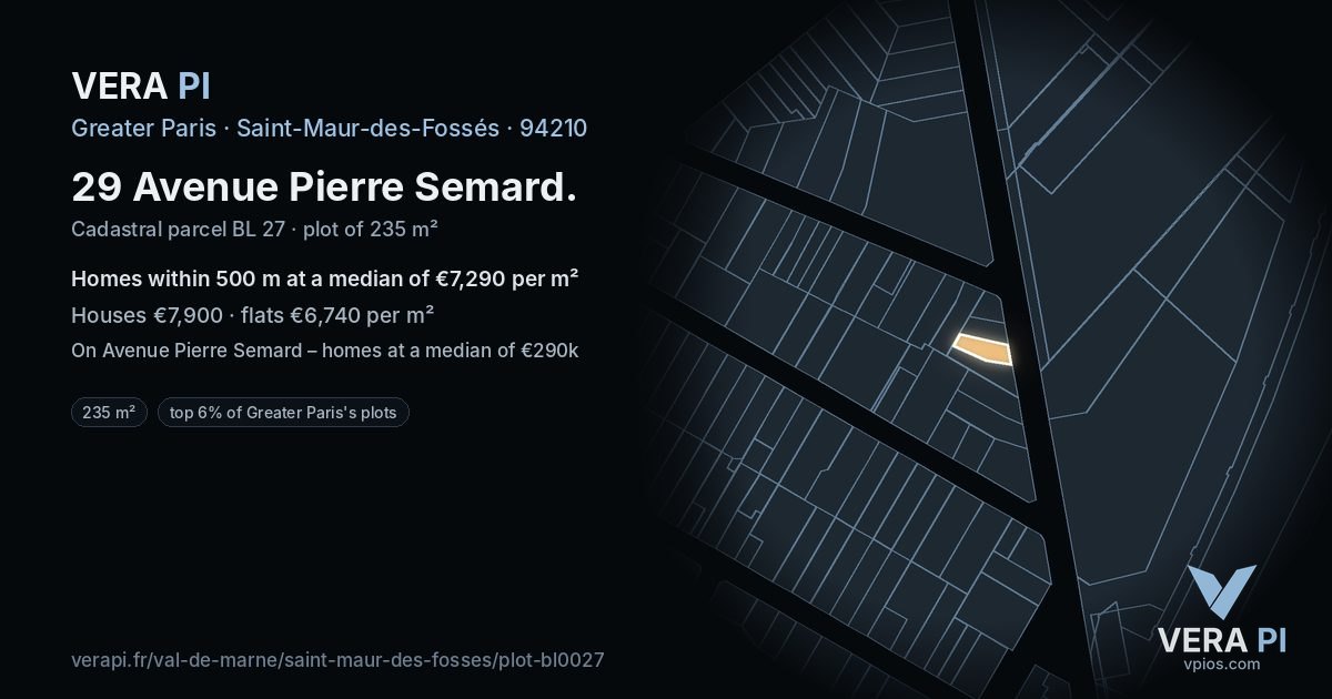 29 Avenue Pierre Semard, Saint-Maur-des-Fossés at night – the plot lit, the parcels around coloured by the prices near them