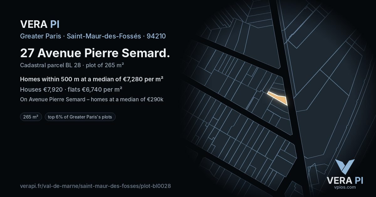 27 Avenue Pierre Semard, Saint-Maur-des-Fossés at night – the plot lit, the parcels around coloured by the prices near them