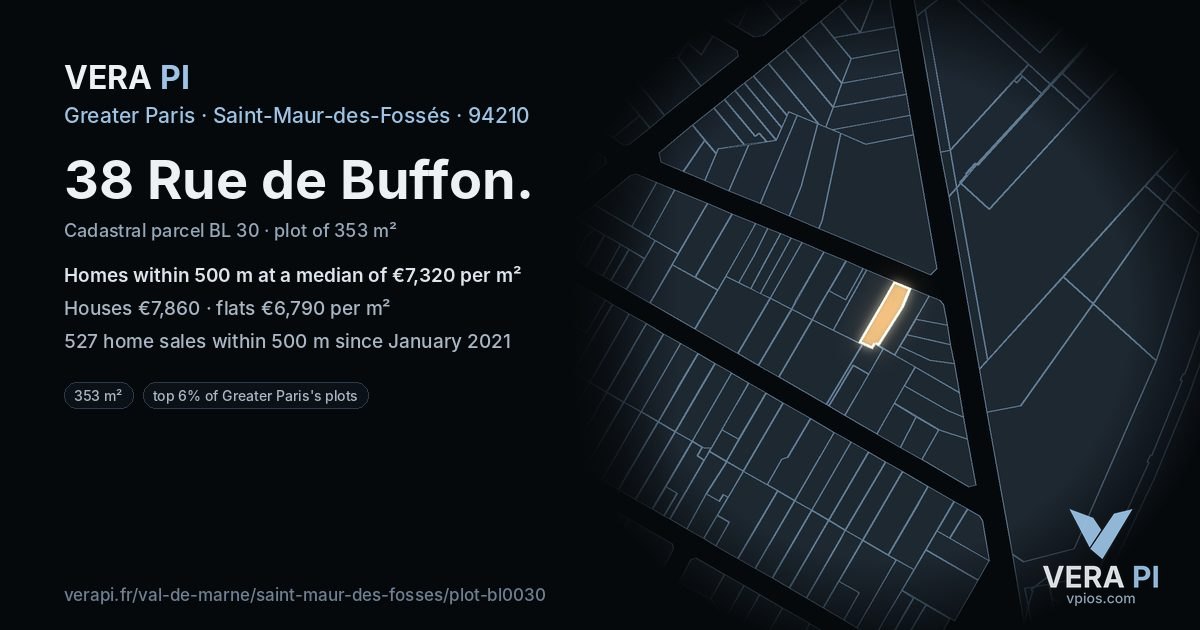38 Rue de Buffon, Saint-Maur-des-Fossés at night – the plot lit, the parcels around coloured by the prices near them