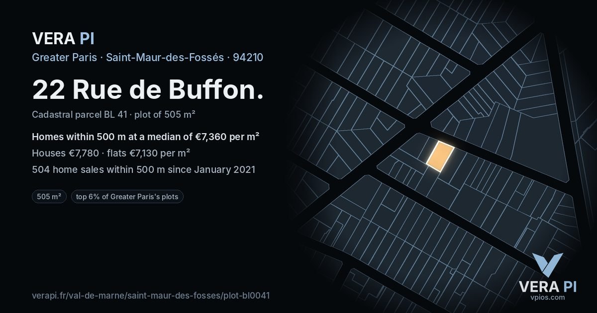 22 Rue de Buffon, Saint-Maur-des-Fossés at night – the plot lit, the parcels around coloured by the prices near them