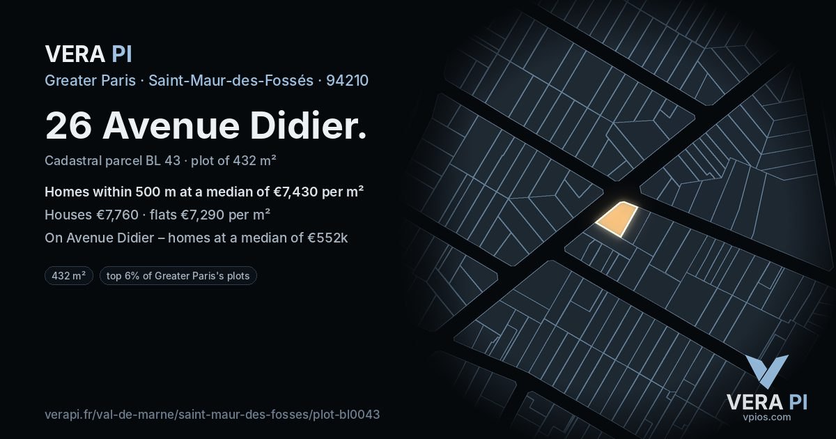 26 Avenue Didier, Saint-Maur-des-Fossés at night – the plot lit, the parcels around coloured by the prices near them