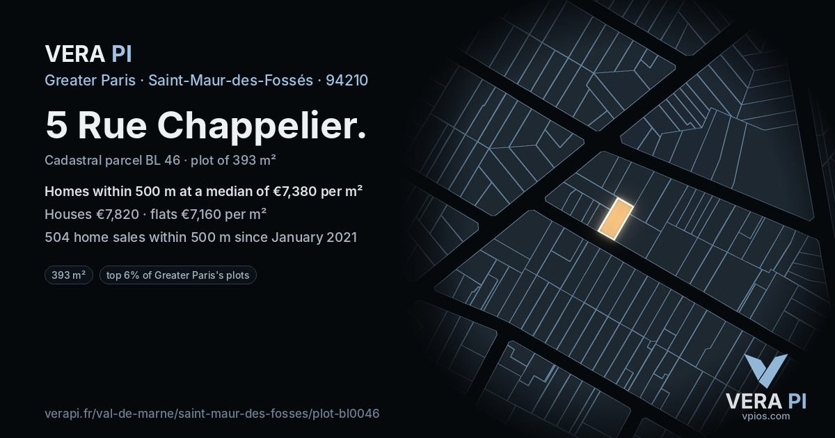 5 Rue Chappelier, Saint-Maur-des-Fossés at night – the plot lit, the parcels around coloured by the prices near them
