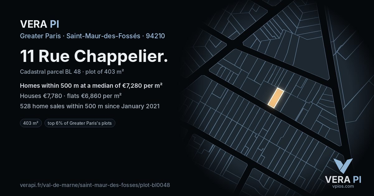 11 Rue Chappelier, Saint-Maur-des-Fossés at night – the plot lit, the parcels around coloured by the prices near them