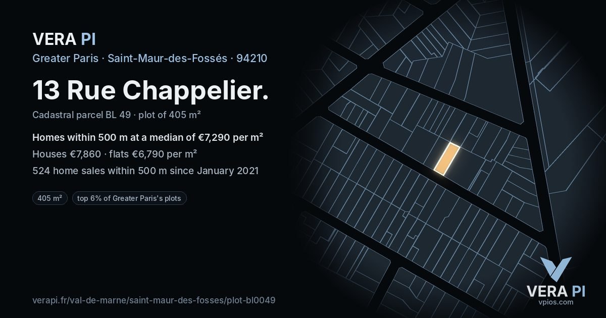 13 Rue Chappelier, Saint-Maur-des-Fossés at night – the plot lit, the parcels around coloured by the prices near them
