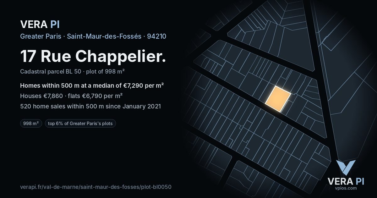 17 Rue Chappelier, Saint-Maur-des-Fossés at night – the plot lit, the parcels around coloured by the prices near them