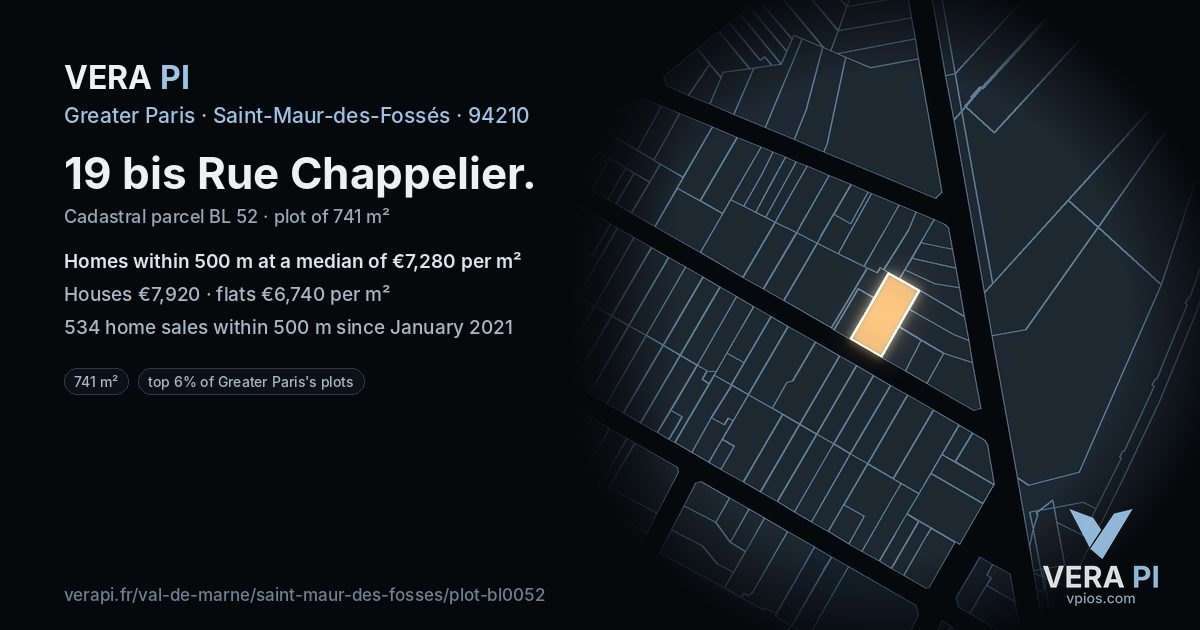 19 bis Rue Chappelier, Saint-Maur-des-Fossés at night – the plot lit, the parcels around coloured by the prices near them