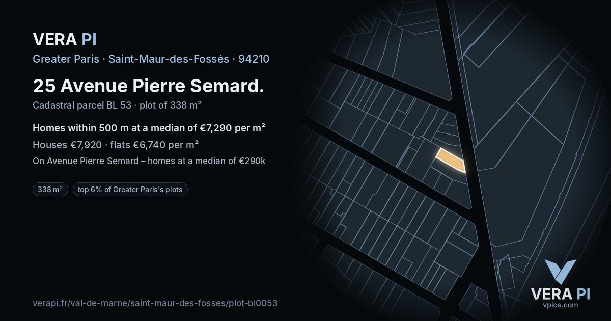 25 Avenue Pierre Semard, Saint-Maur-des-Fossés at night – the plot lit, the parcels around coloured by the prices near them