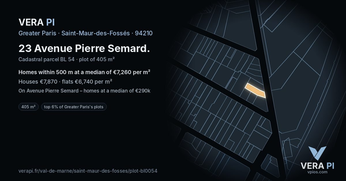 23 Avenue Pierre Semard, Saint-Maur-des-Fossés at night – the plot lit, the parcels around coloured by the prices near them