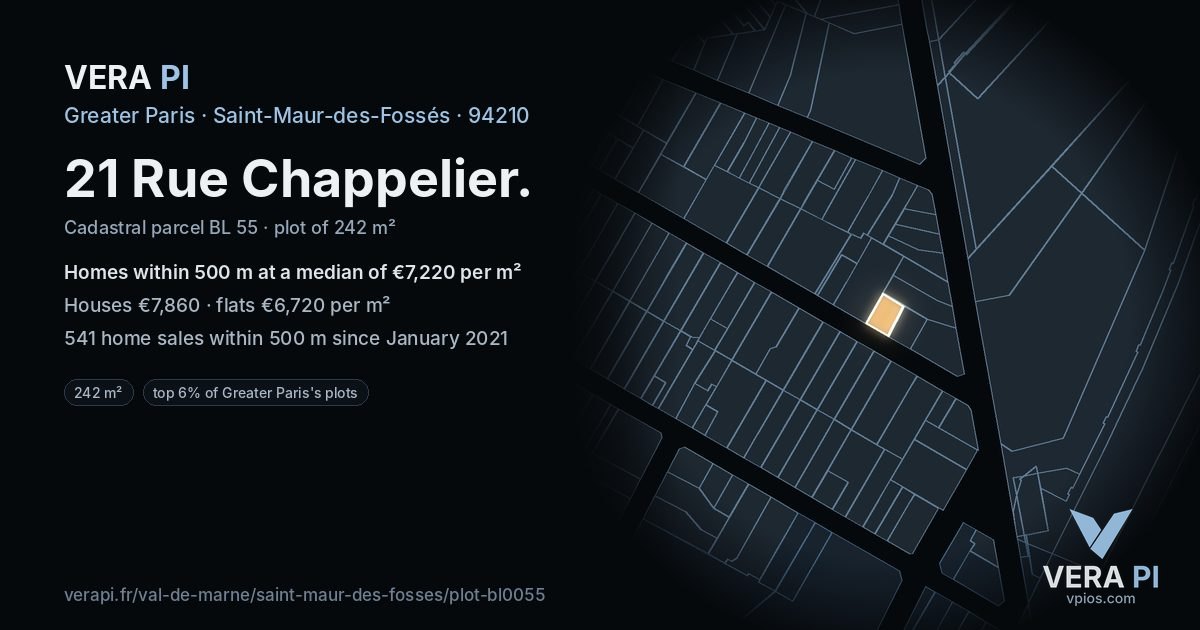 21 Rue Chappelier, Saint-Maur-des-Fossés at night – the plot lit, the parcels around coloured by the prices near them