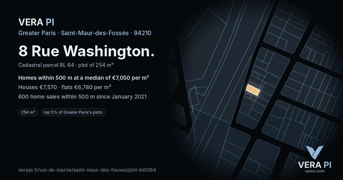 8 Rue Washington, Saint-Maur-des-Fossés at night – the plot lit, the parcels around coloured by the prices near them