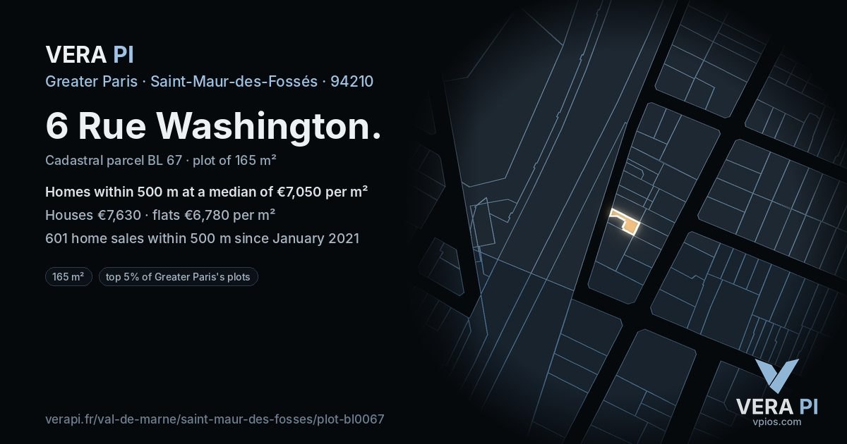 6 Rue Washington, Saint-Maur-des-Fossés at night – the plot lit, the parcels around coloured by the prices near them