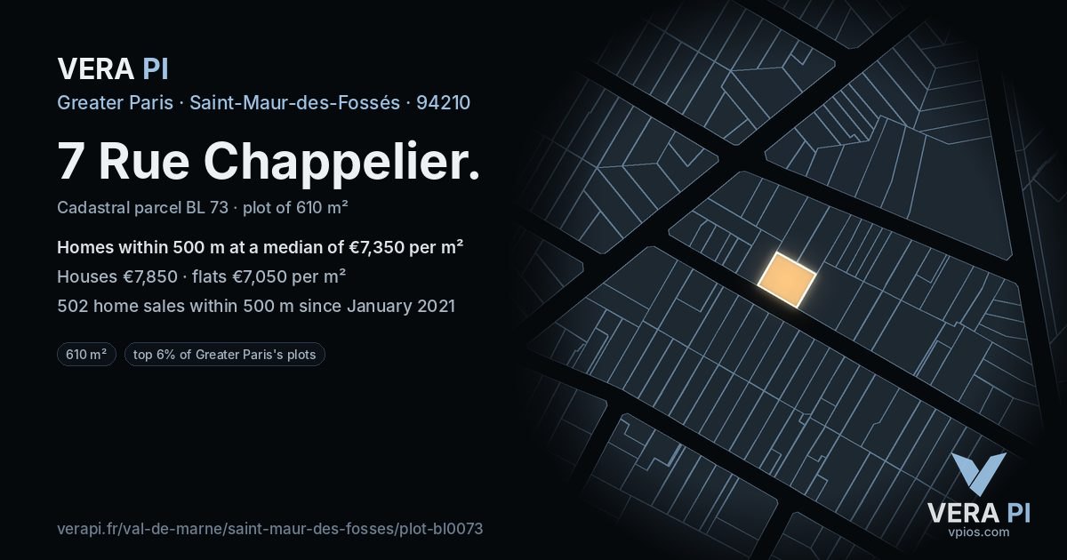 7 Rue Chappelier, Saint-Maur-des-Fossés at night – the plot lit, the parcels around coloured by the prices near them