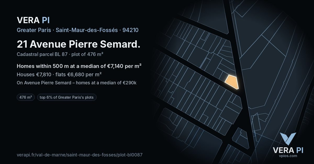 21 Avenue Pierre Semard, Saint-Maur-des-Fossés at night – the plot lit, the parcels around coloured by the prices near them