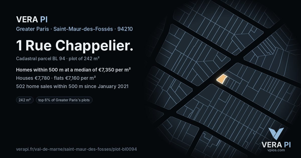 1 Rue Chappelier, Saint-Maur-des-Fossés at night – the plot lit, the parcels around coloured by the prices near them