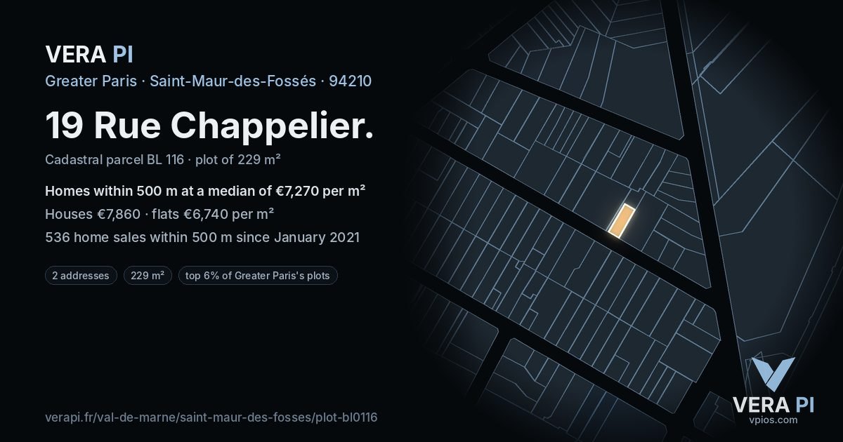 19 Rue Chappelier, Saint-Maur-des-Fossés at night – the plot lit, the parcels around coloured by the prices near them