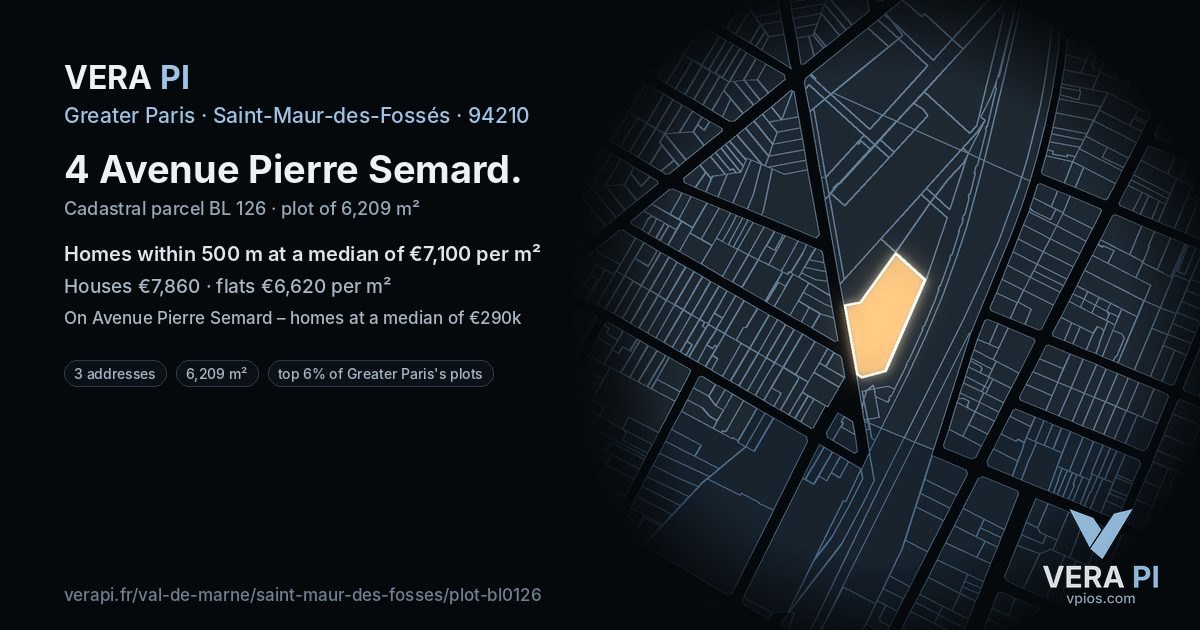 4 Avenue Pierre Semard, Saint-Maur-des-Fossés at night – the plot lit, the parcels around coloured by the prices near them