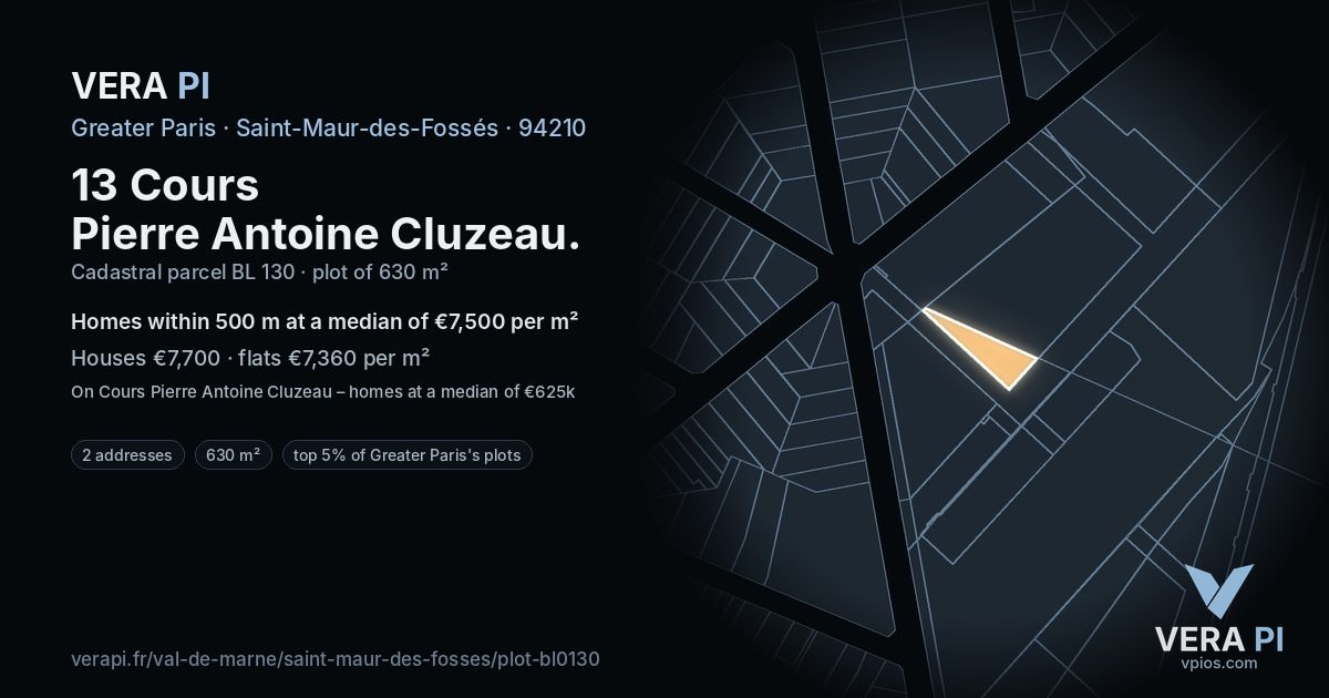 13 Cours Pierre Antoine Cluzeau, Saint-Maur-des-Fossés at night – the plot lit, the parcels around coloured by the prices near them