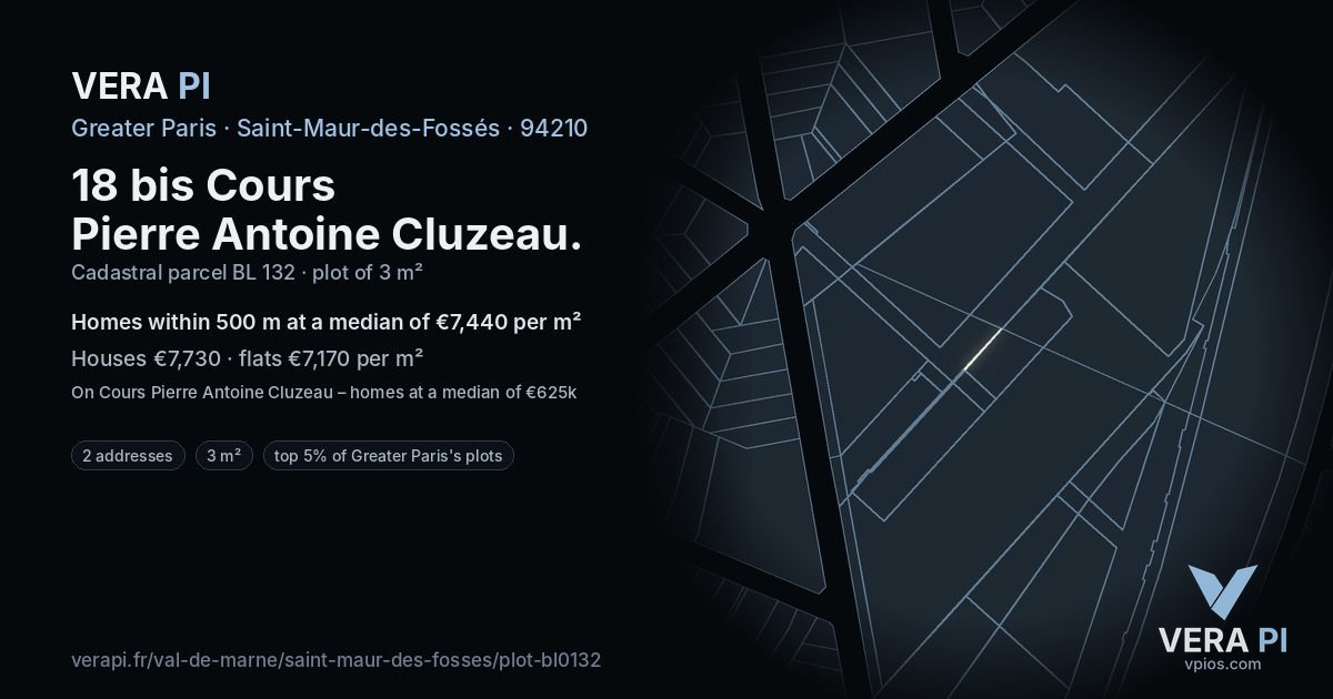 18 bis Cours Pierre Antoine Cluzeau, Saint-Maur-des-Fossés at night – the plot lit, the parcels around coloured by the prices near them