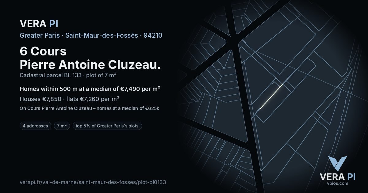 6 Cours Pierre Antoine Cluzeau, Saint-Maur-des-Fossés at night – the plot lit, the parcels around coloured by the prices near them